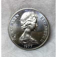 ISLE OF MAN 1977 . ONE 1 CROWN . ERROR . PLANCHET FLAW